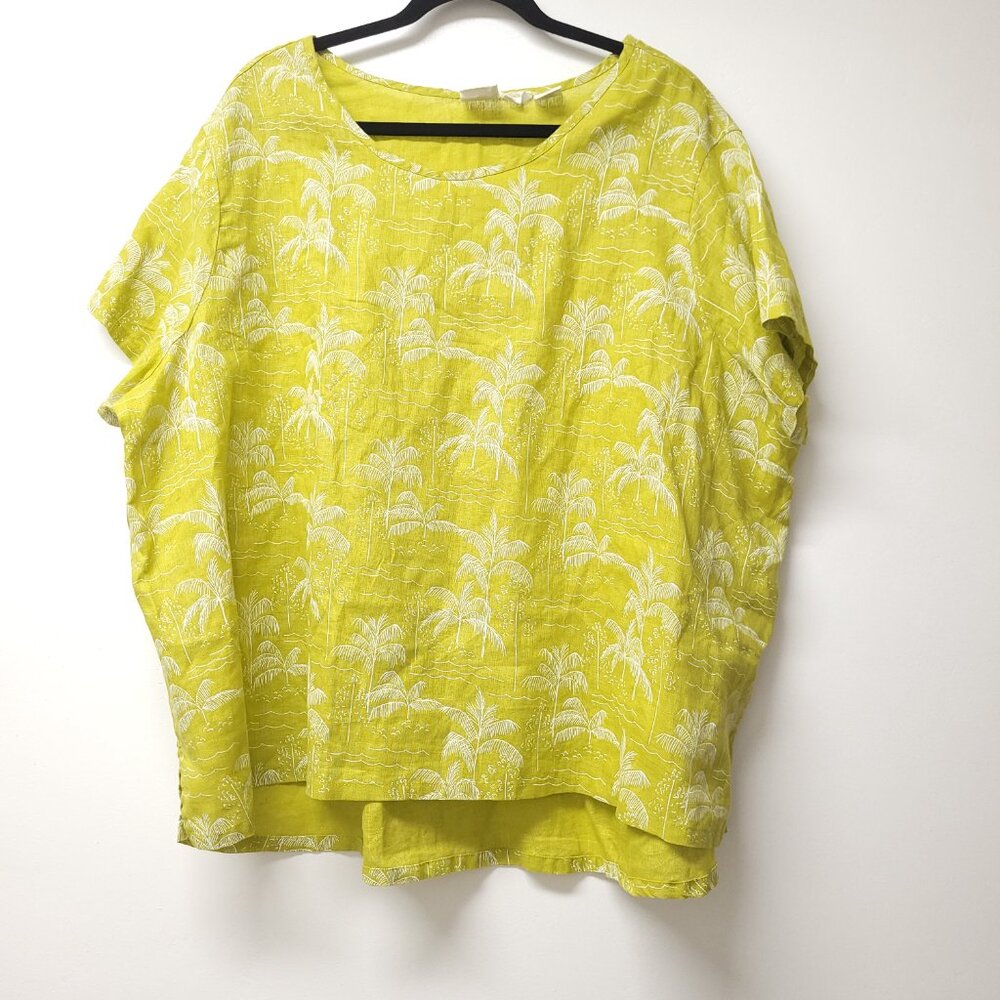 C&C California Womens Linen Scoop Neck Short Sleeve Top Print